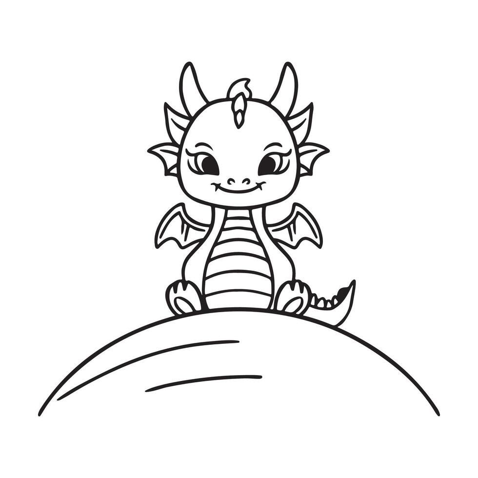 A delightful monochrome drawing of a dragon, perfect for a children's coloring book. vector