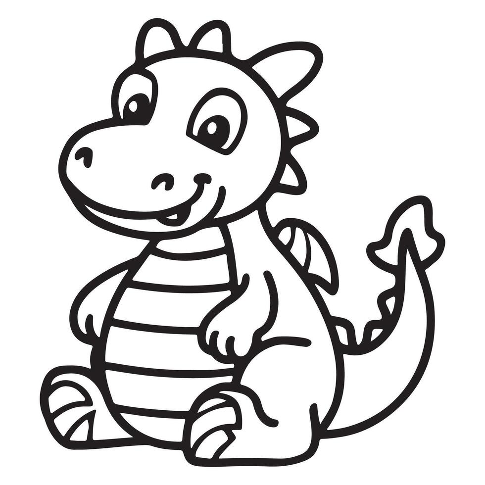 A delightful monochrome drawing of a dragon, perfect for a children's coloring book. vector