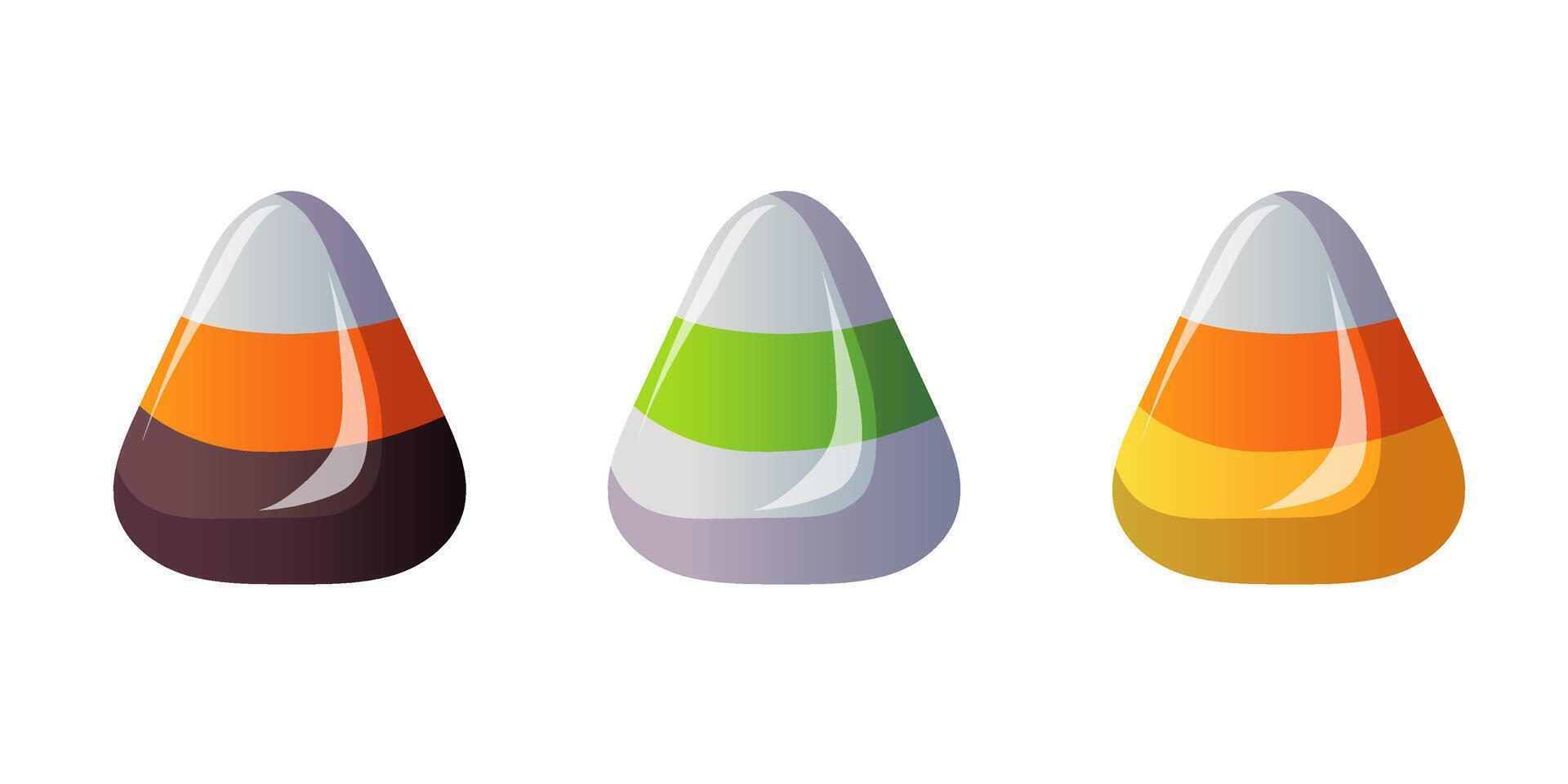 Halloween candy corn in cartoon style. Set of sweets for shop design. illustration isolated on a white background. vector