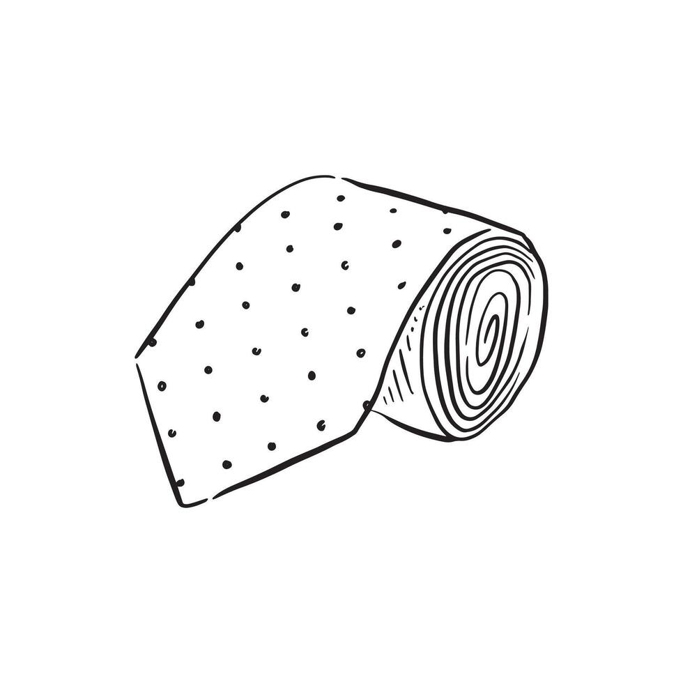 A line drawn illustration of a rolled up tie with spots on. Drawn by hand and digitised. vector