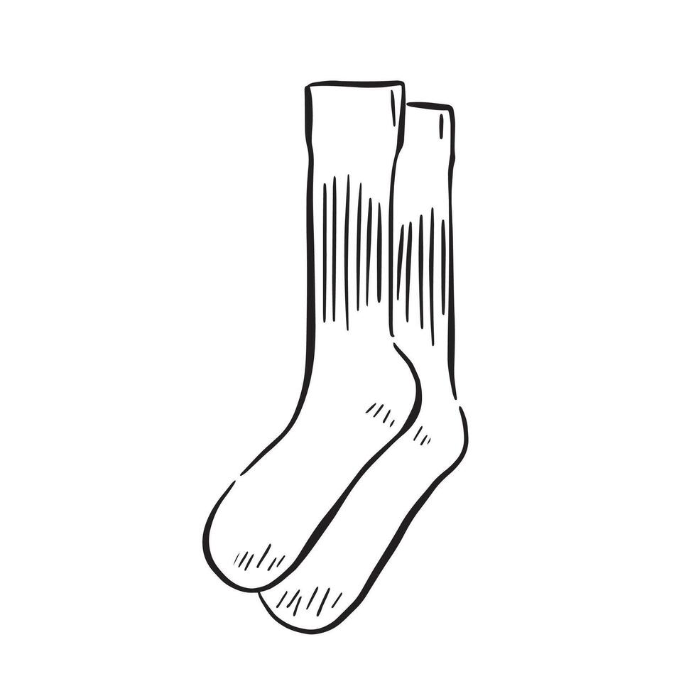Line drawn illustration of a pair of mens socks, hand drawn in black and white. vector