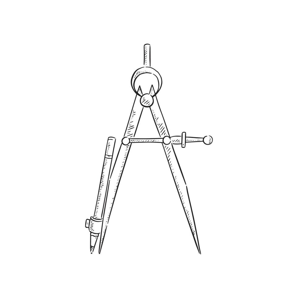 A line drawn illustration of a compass. Drawn by hand in black and white. vector