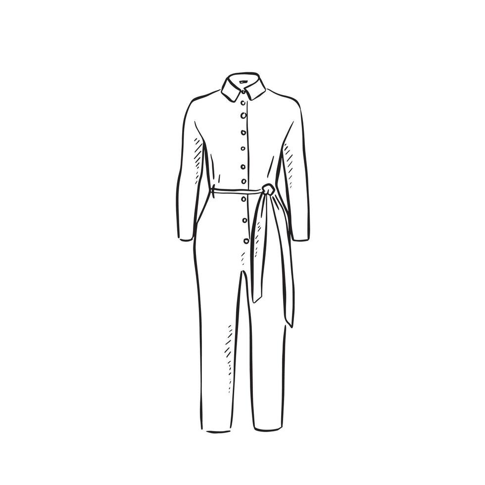 A line drawn playsuit outfit. Womenswear hand drawn in black and white in a sketchy style. vector