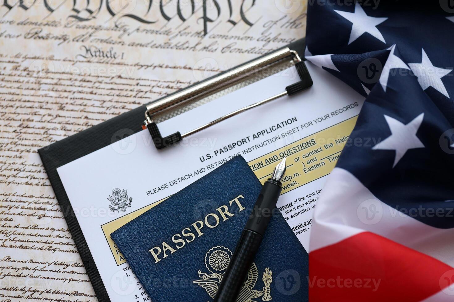 Department of State form DS11 Application for a U.S. Passport lies on table and ready to fill photo