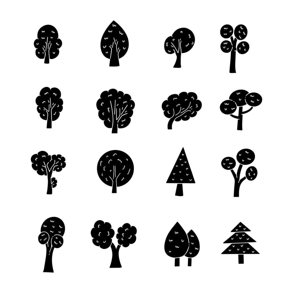Tree hand drawn solid icon illustration vector