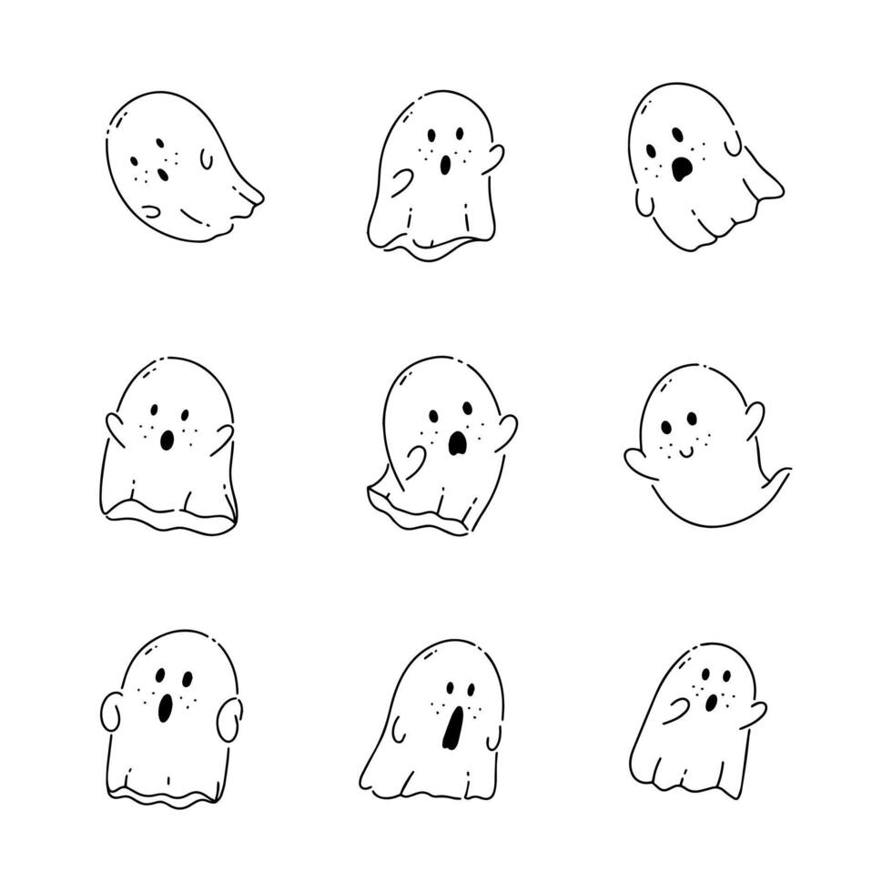 Cute ghost doodle line illustration vector