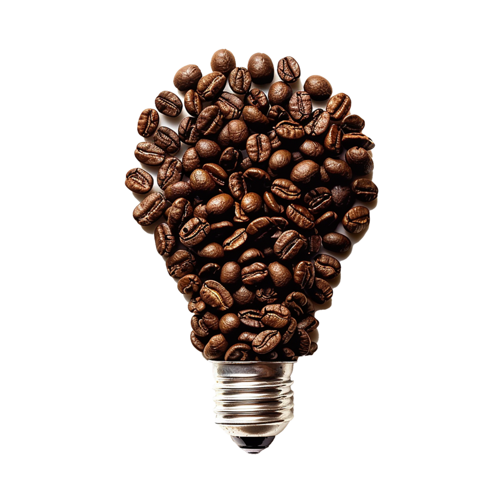 Lightbulb symbol made with coffee beans on a transparent background png