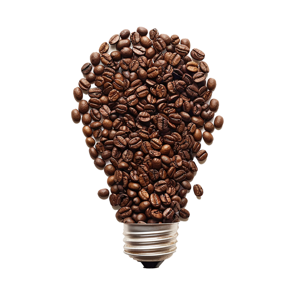 Lightbulb symbol made with coffee beans on a transparent background png
