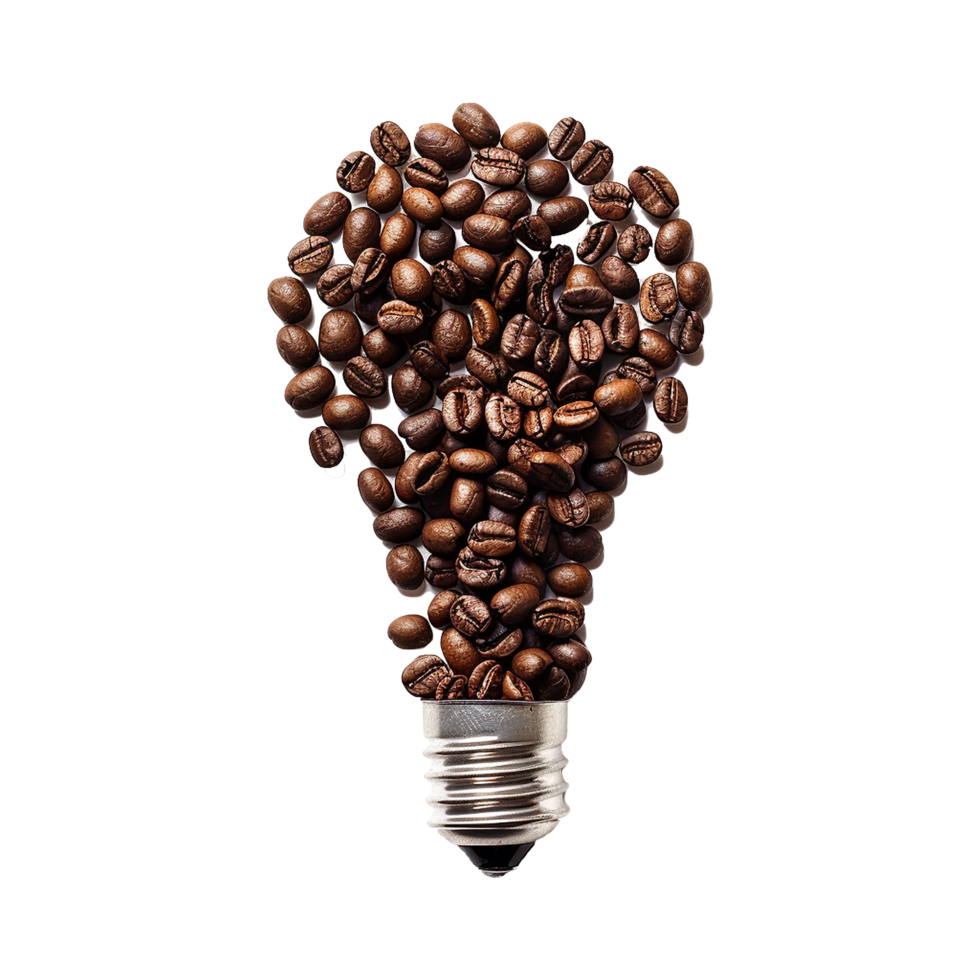 Lightbulb symbol made with coffee beans on a transparent background png
