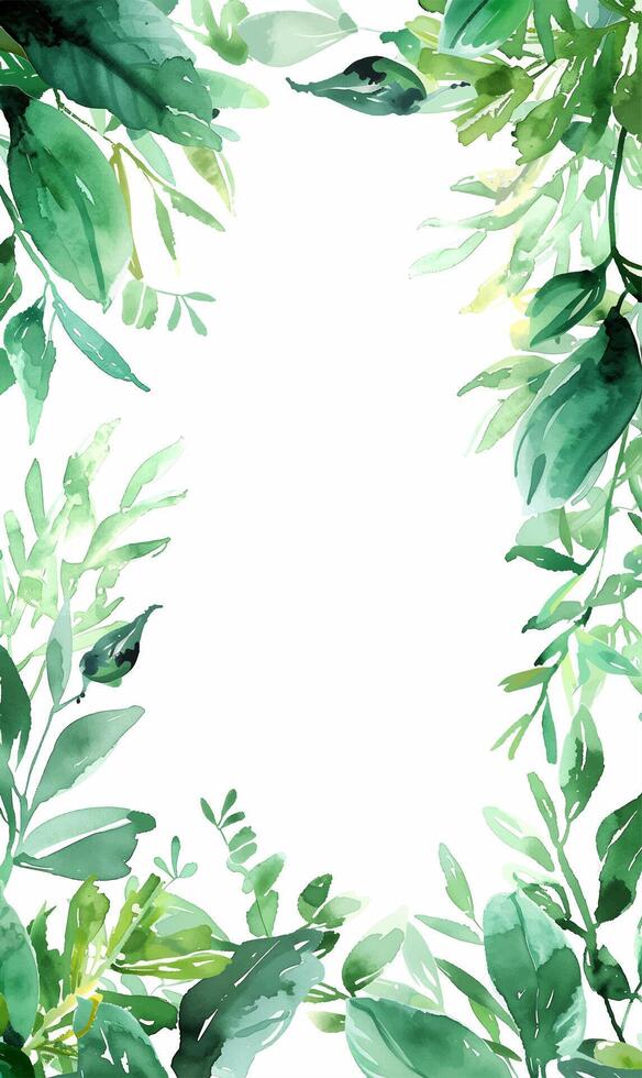 Watercolor frame with fresh greenery. Summertime background. Botanical illustration vector