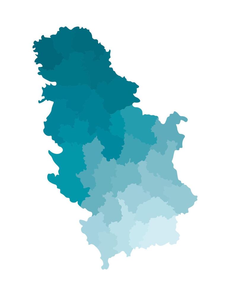 isolated illustration of simplified administrative map of Serbia. Borders of the districts. Colorful blue khaki silhouettes. vector