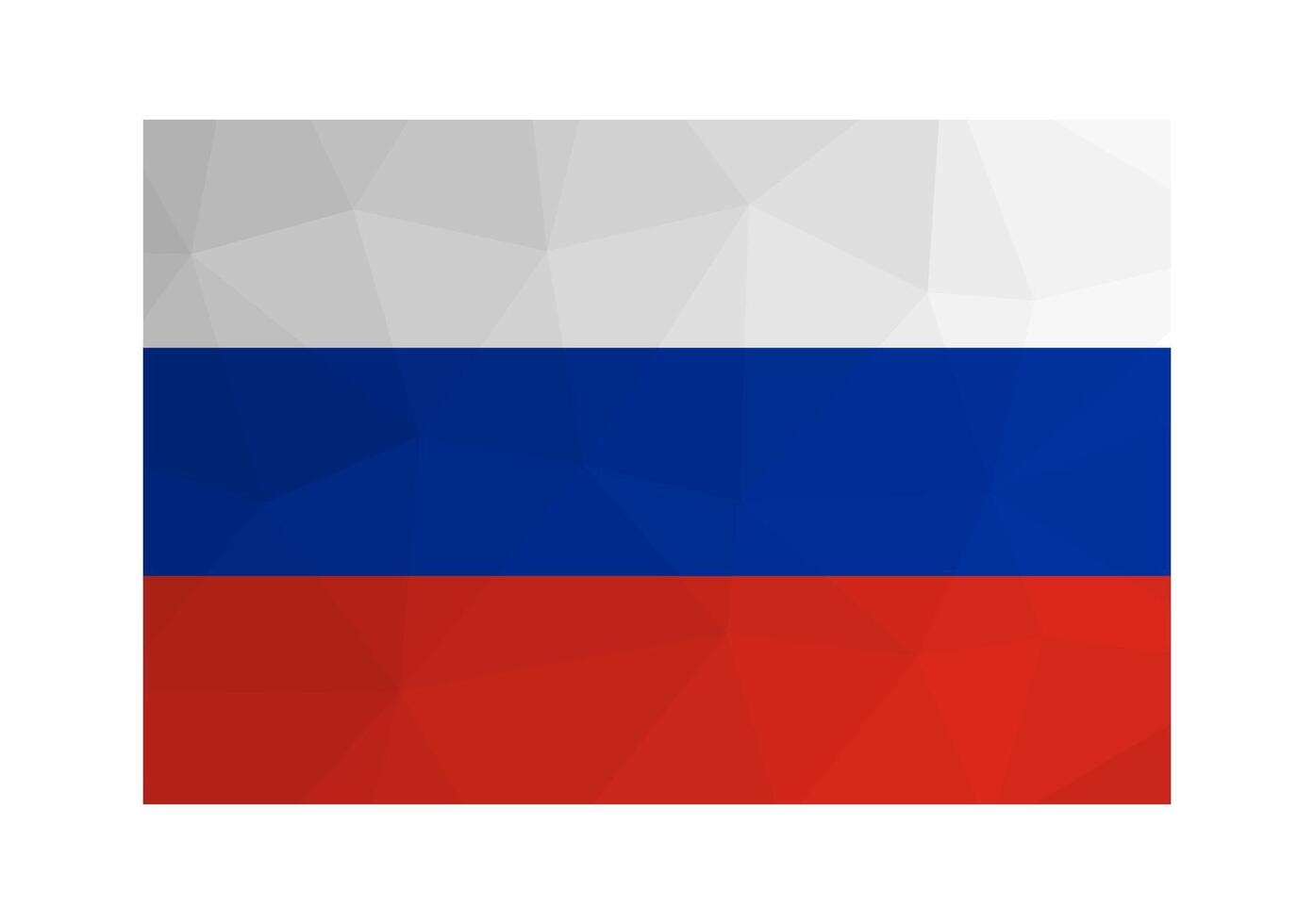 isolated illustration. National Russian tricolour flag with bands of white, blue, red. Official symbol of Russia. Creative design in low poly style with triangular shapes. Gradient effect. vector