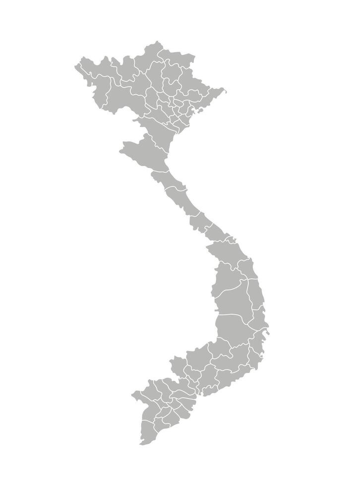 isolated illustration of simplified administrative map of Vietnam. Borders of the provinces, regions. Grey silhouettes. White outline vector