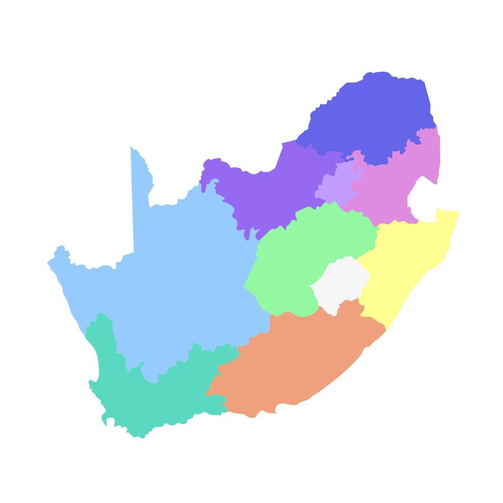 isolated illustration of simplified administrative map of South Africa. Borders of the regions. Multi colored silhouettes vector