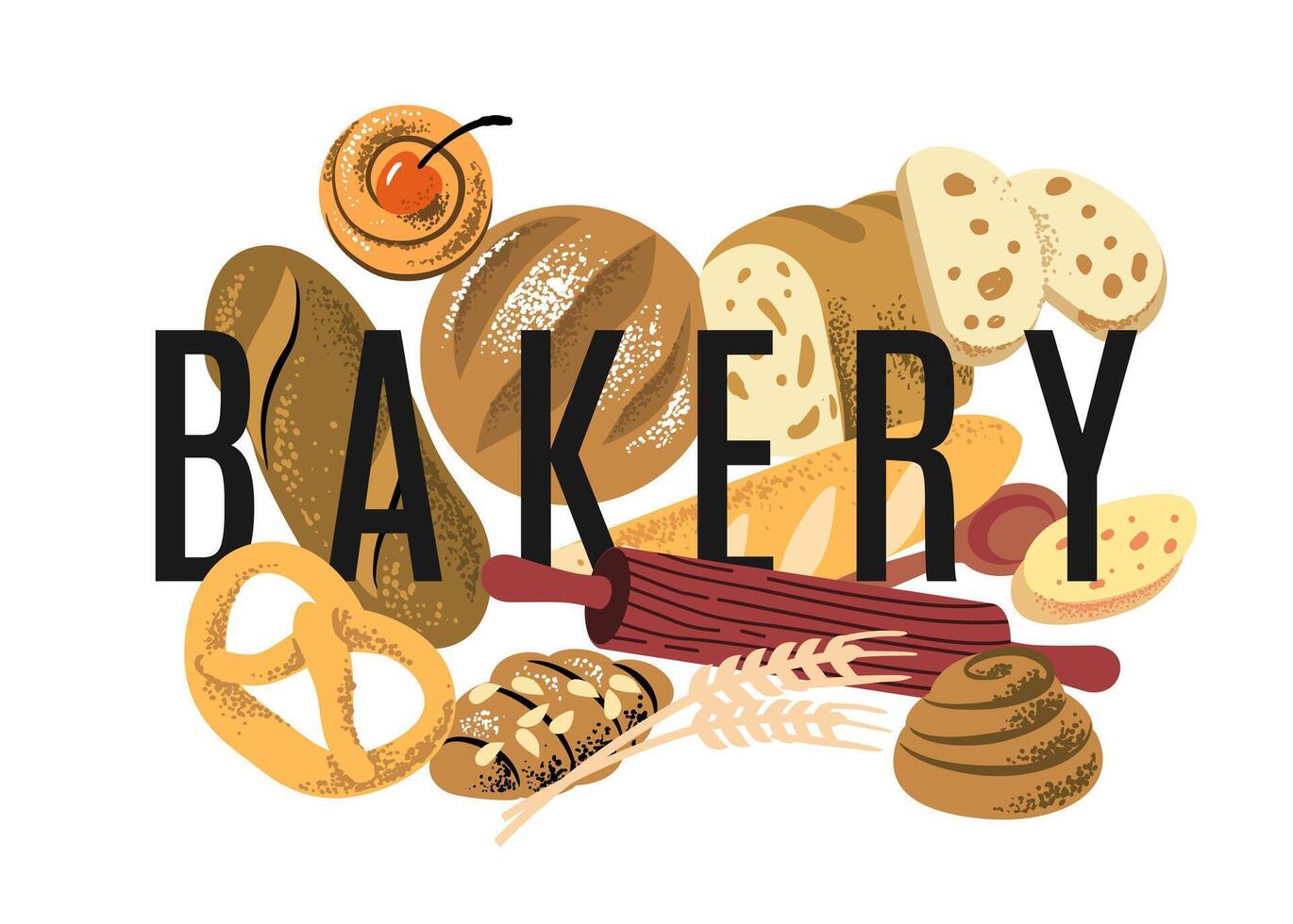 Bread top view bakery. Loaf, Baguette vector