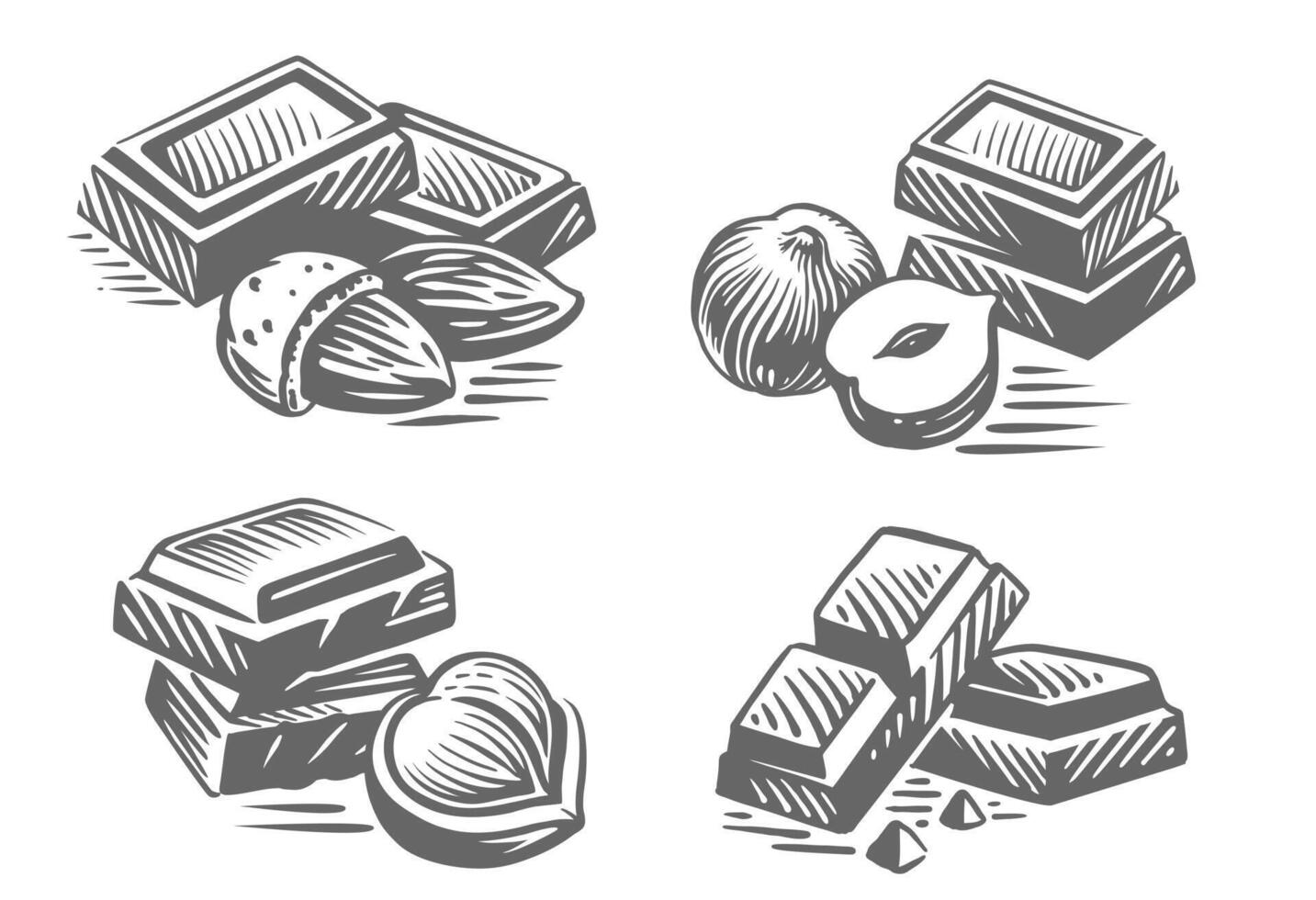 Chocolate sketch. Pieces of chocolate bar. vector