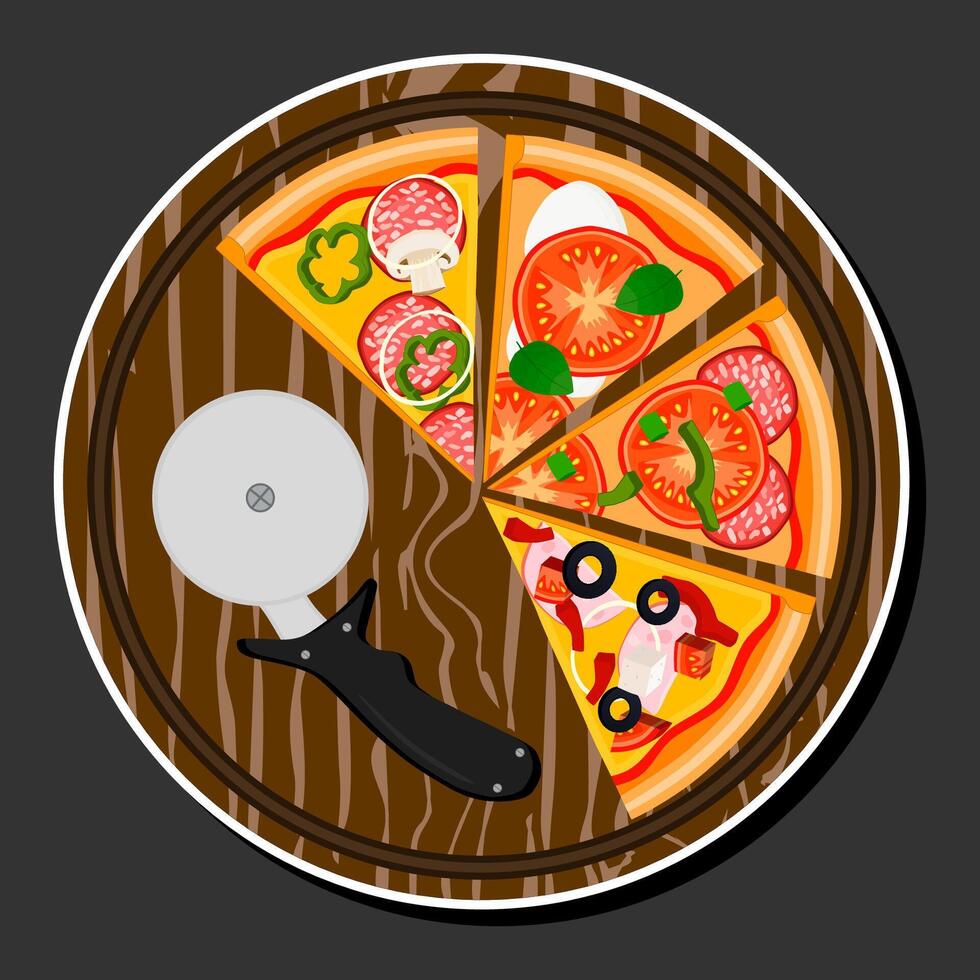 Illustration on theme big hot tasty pizza to pizzeria menu vector