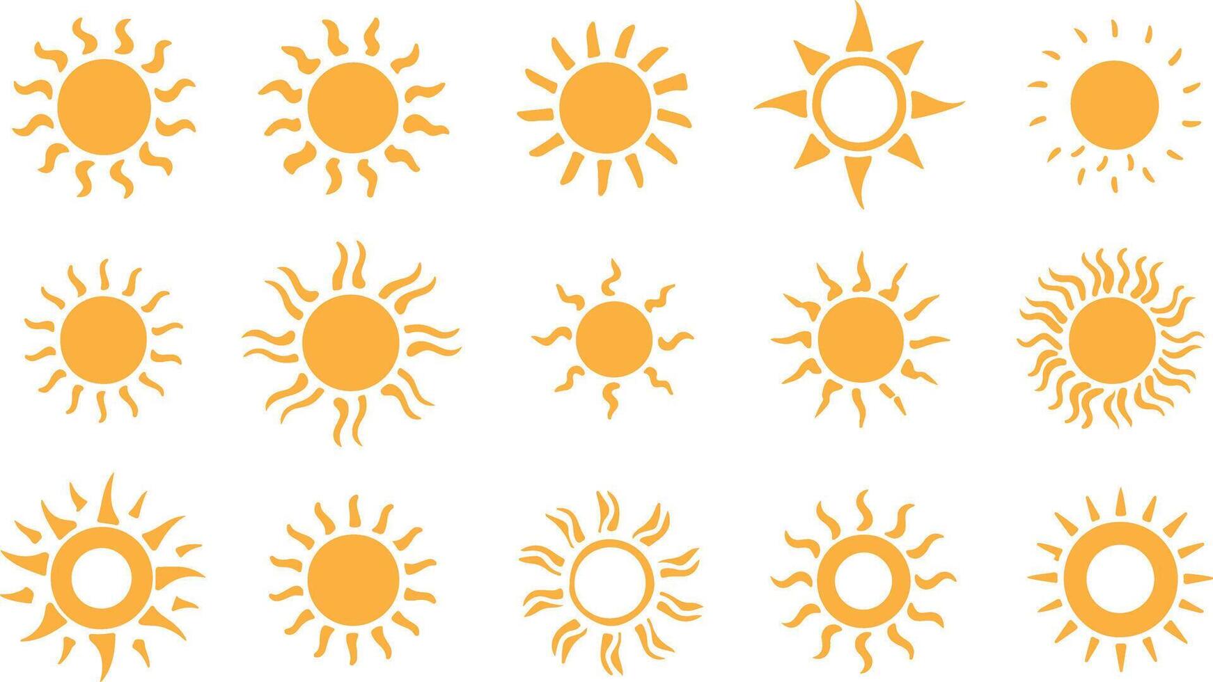 Set of yellow sun icons vector