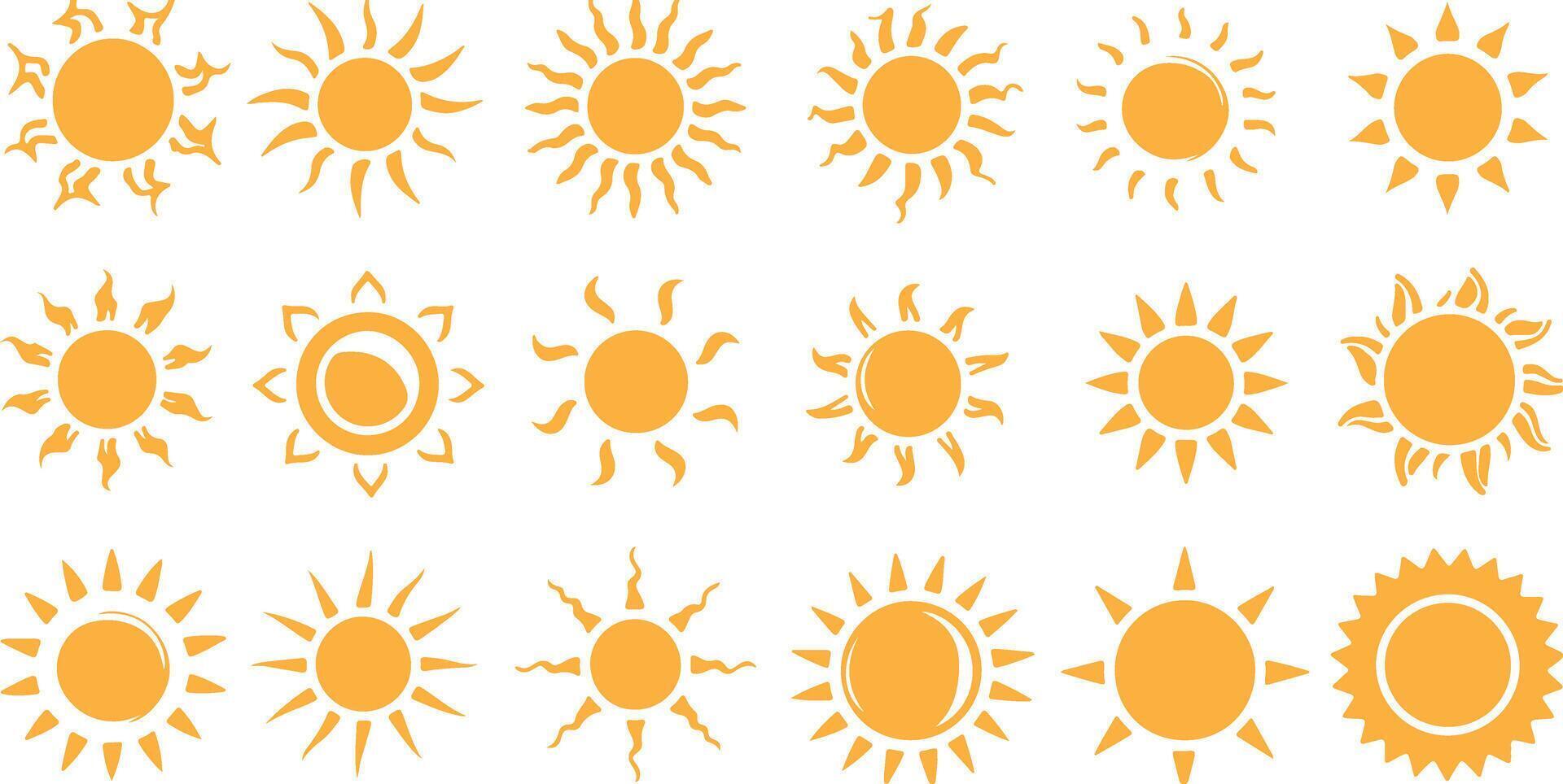 Set of yellow sun icons vector