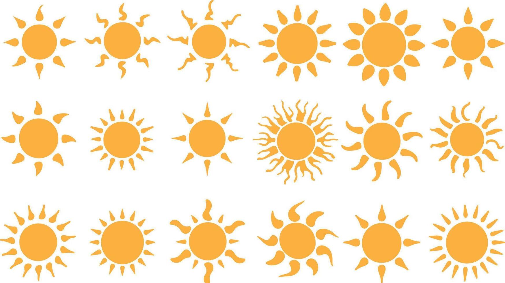 Set of yellow sun icons vector