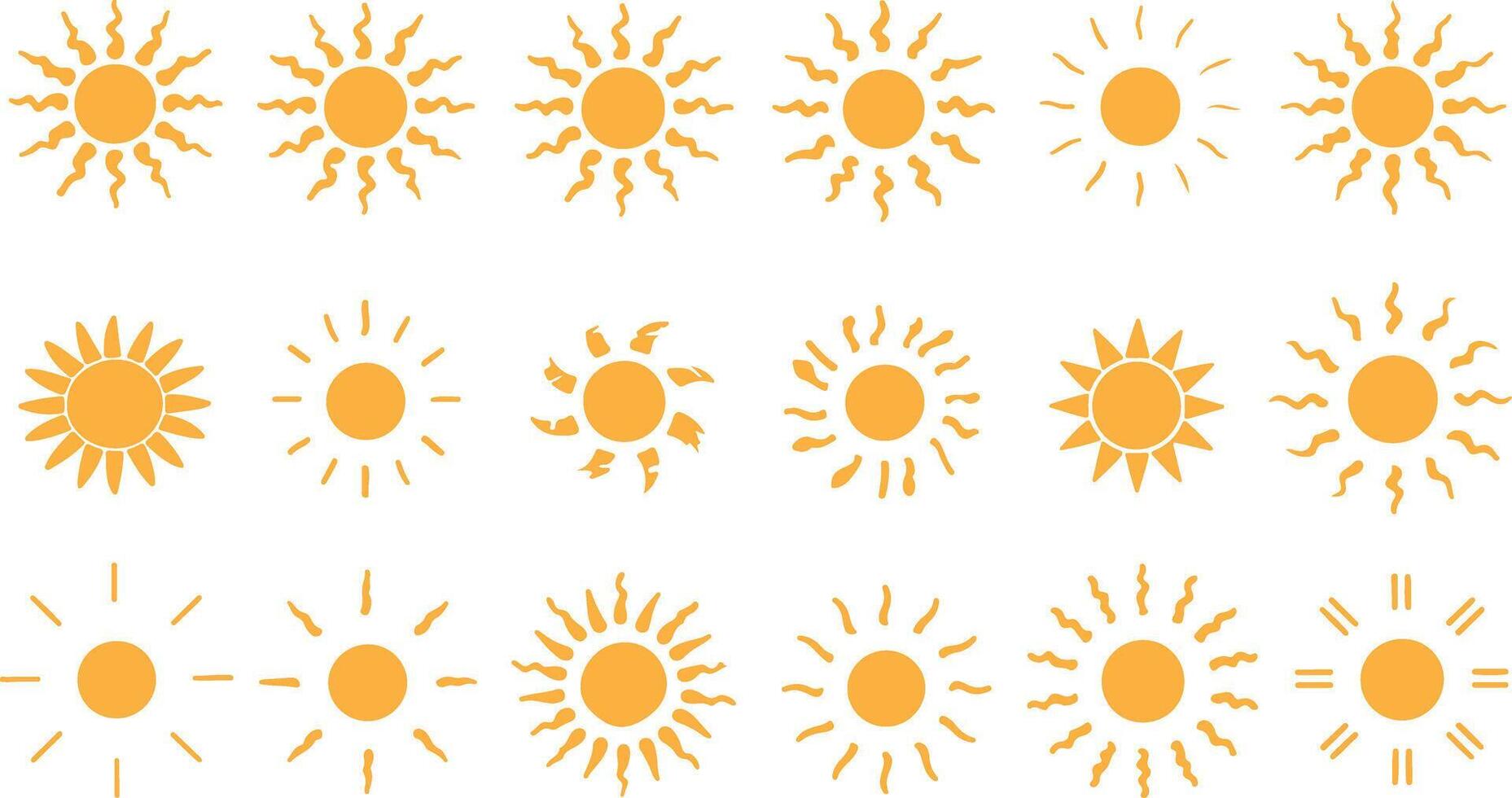 Set of yellow sun icons vector