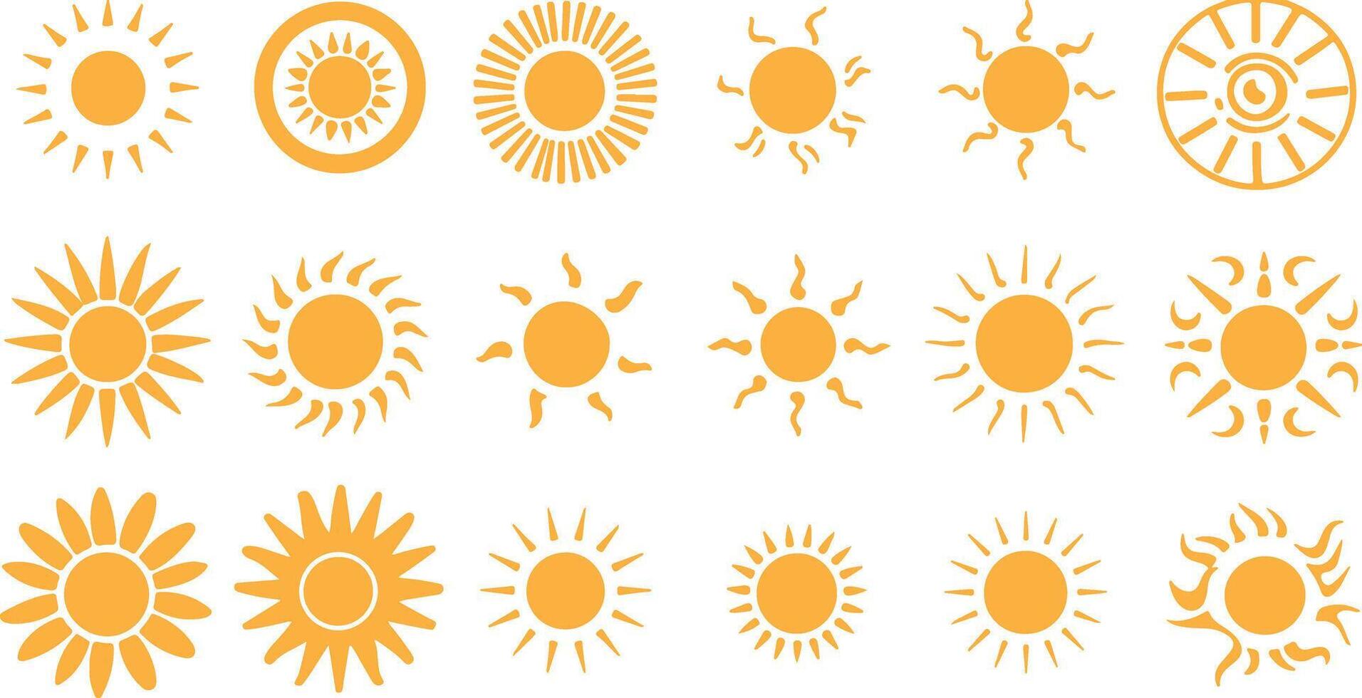 Set of yellow sun icons vector
