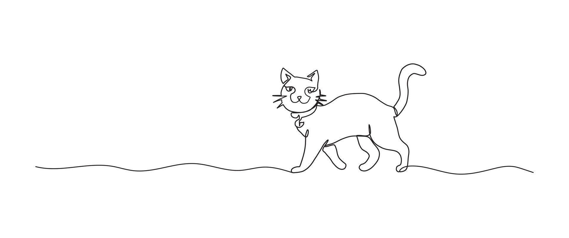 Cat continuous one line drawing, single line art element, minimalist sketch line illustration, halloween spooky concept vector