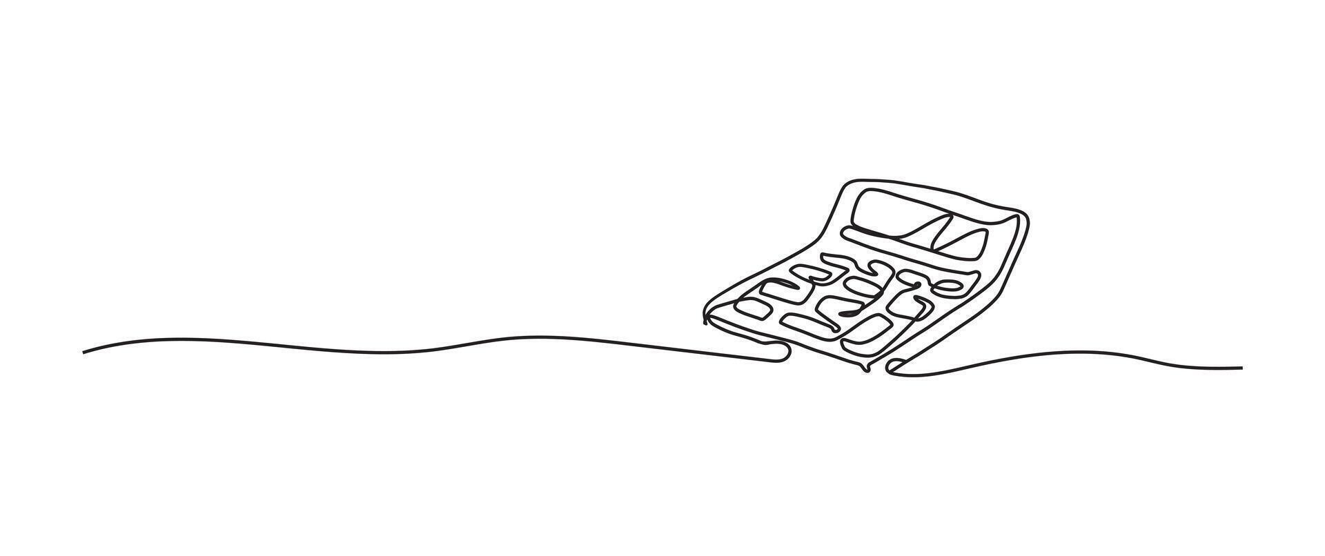 Calculator continuous one line drawing, single line art element, minimalist sketch line illustration, back to school concept vector