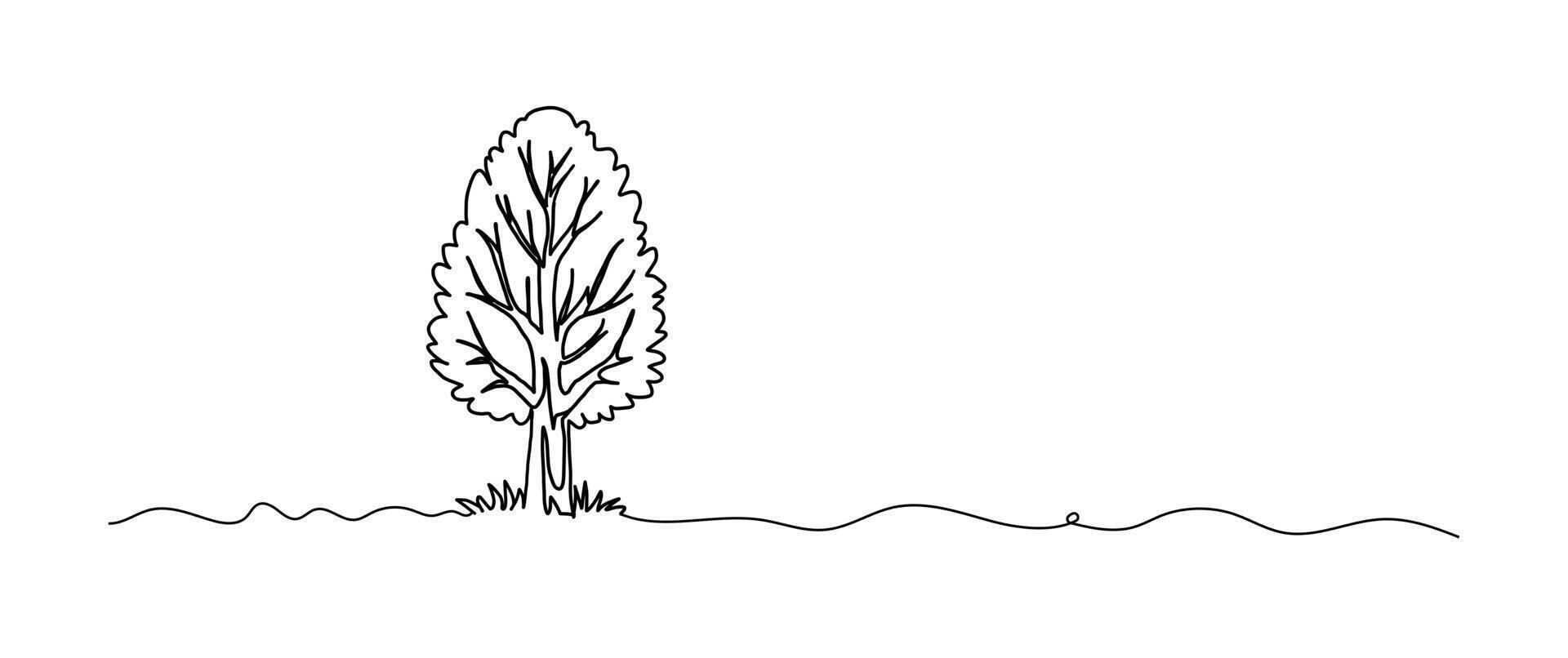 Autumn tree continuous one line drawing, single line art element, minimalist sketch line illustration, autum and thanksgiving concept vector