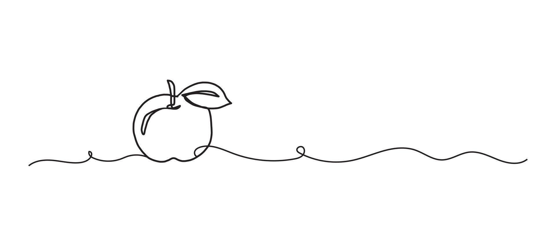 Apple continuous one line drawing, single line art element, minimalist sketch line illustration, autum and thanksgiving concept vector