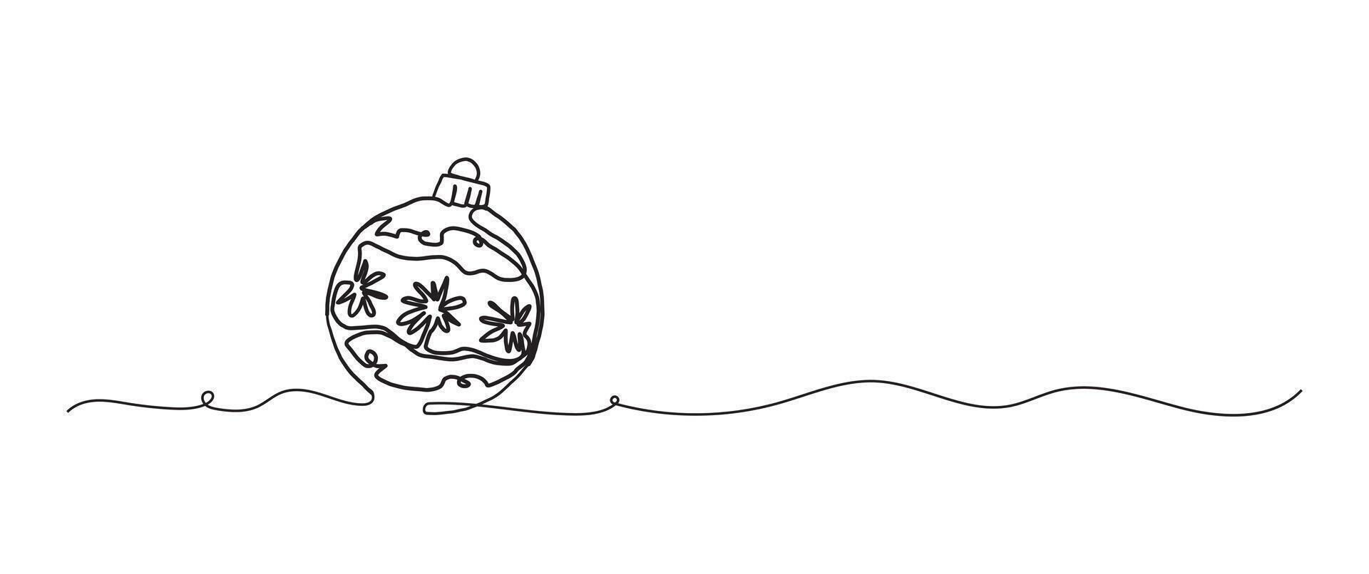 Christmas ball ornament continuous one line drawing, single line art element, minimalist sketch line illustration, christmas winter new year concept vector