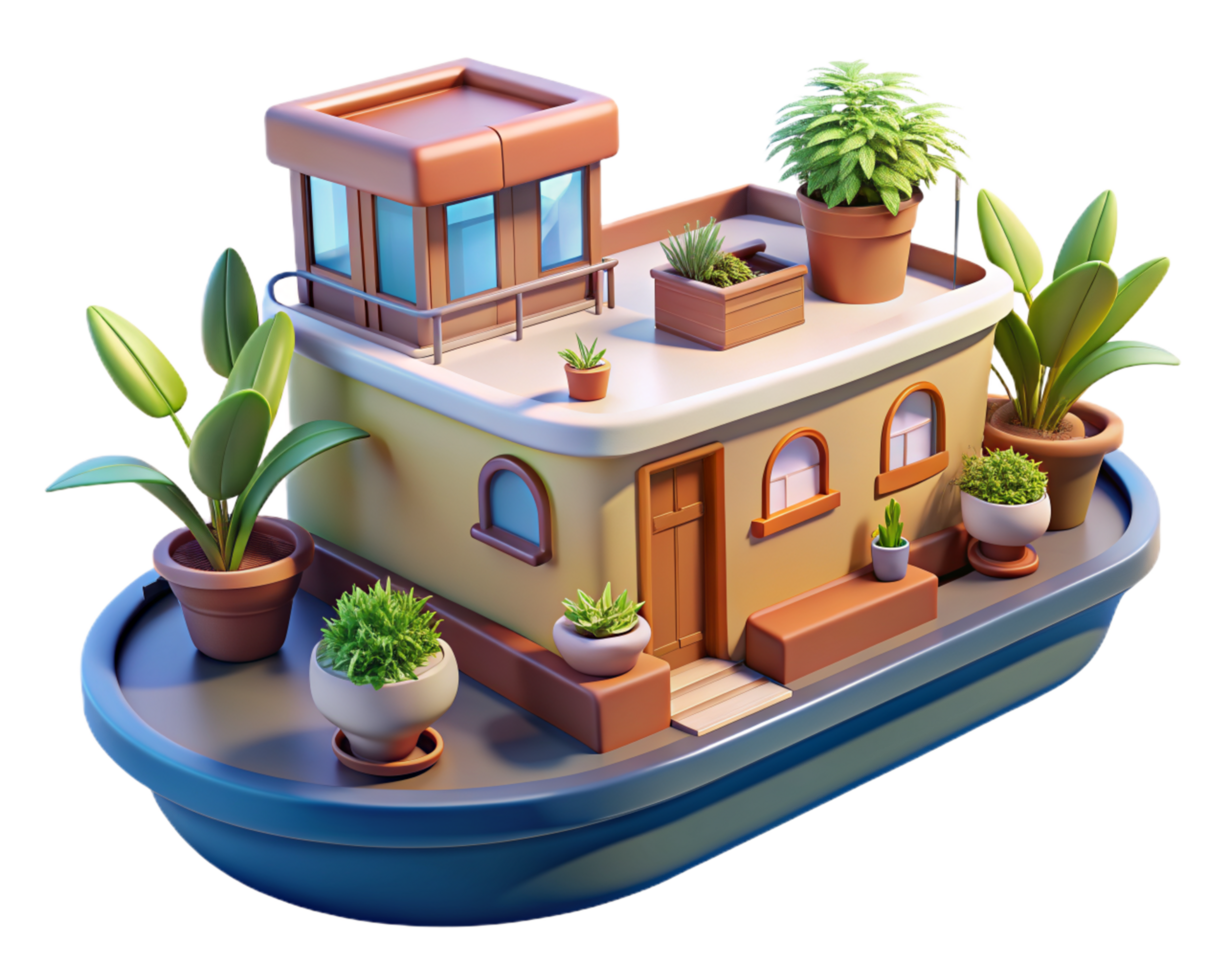 House Boat 3d Image png