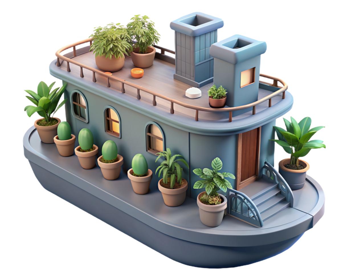 House Boat 3d Item png