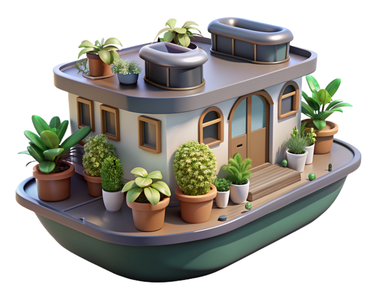 House Boat 3d Object png