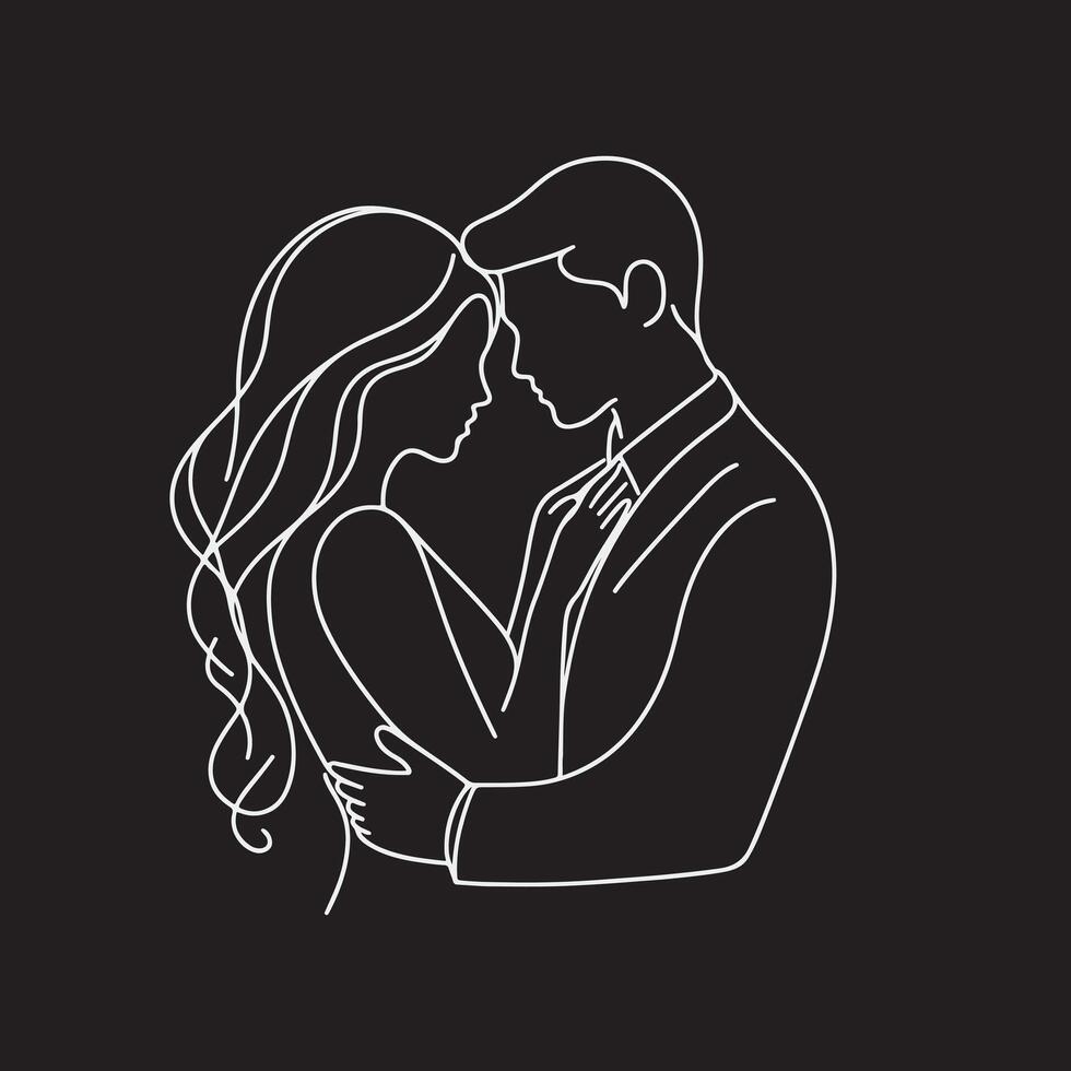 Continuous line drawing of bride and groom at wedding vector