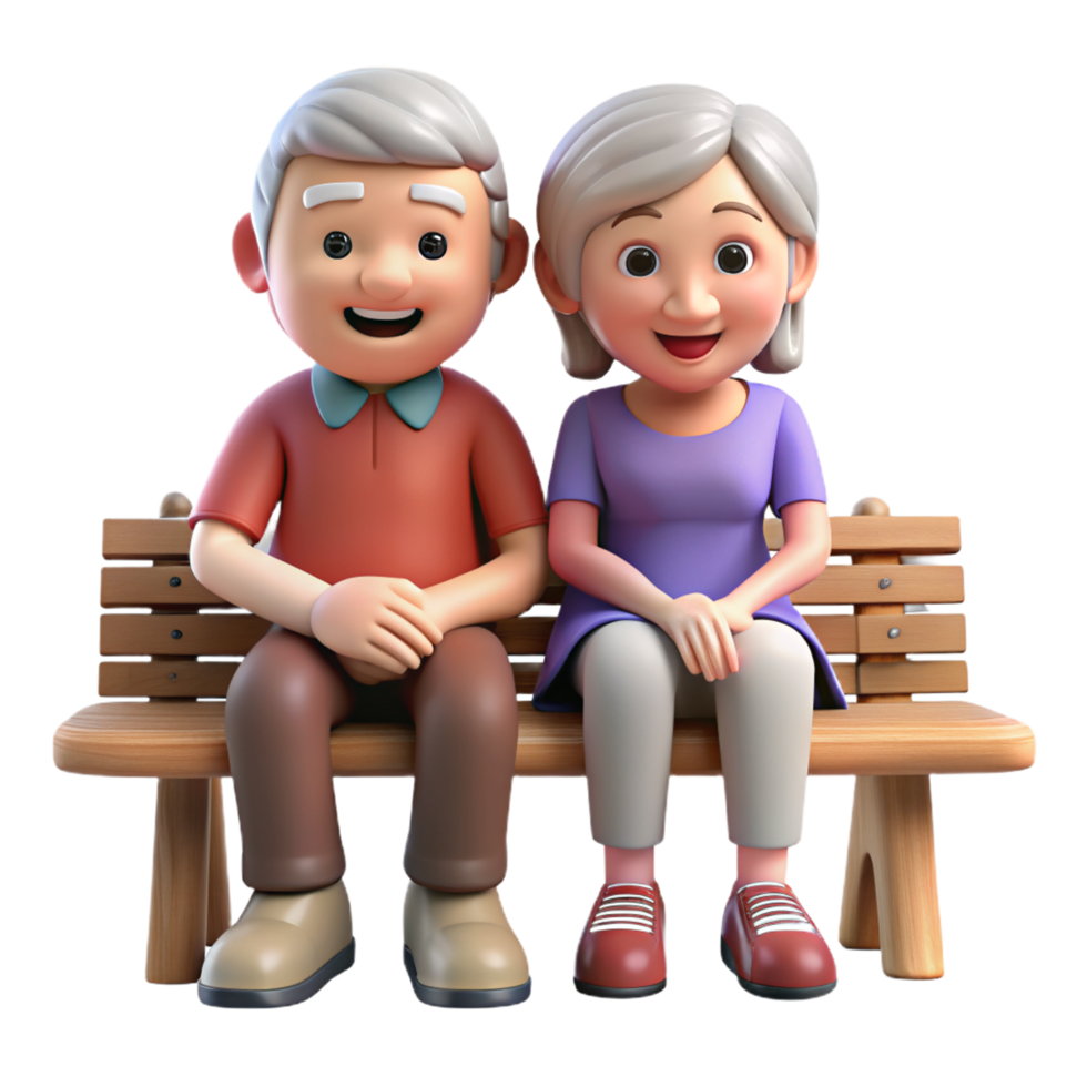 Grandparents Sitting on Wood Bench 3d Design png