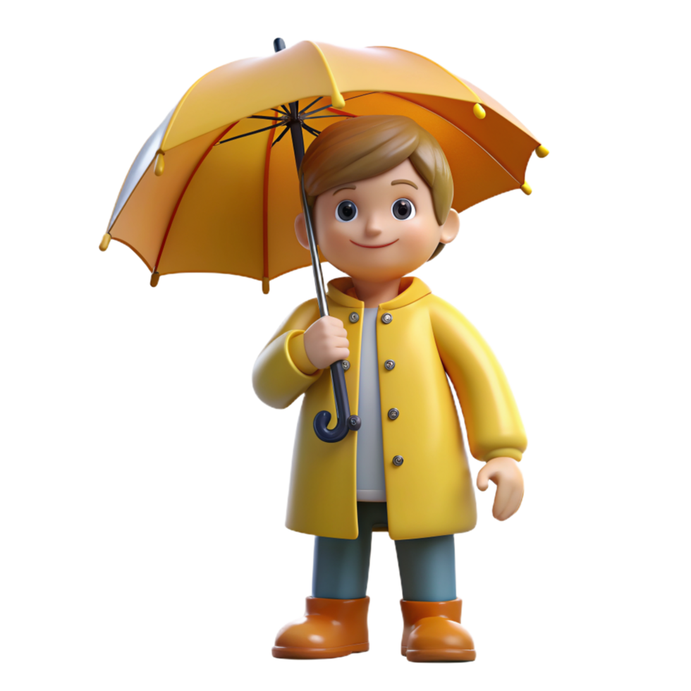 Boy wear Raincoat 3d Render png