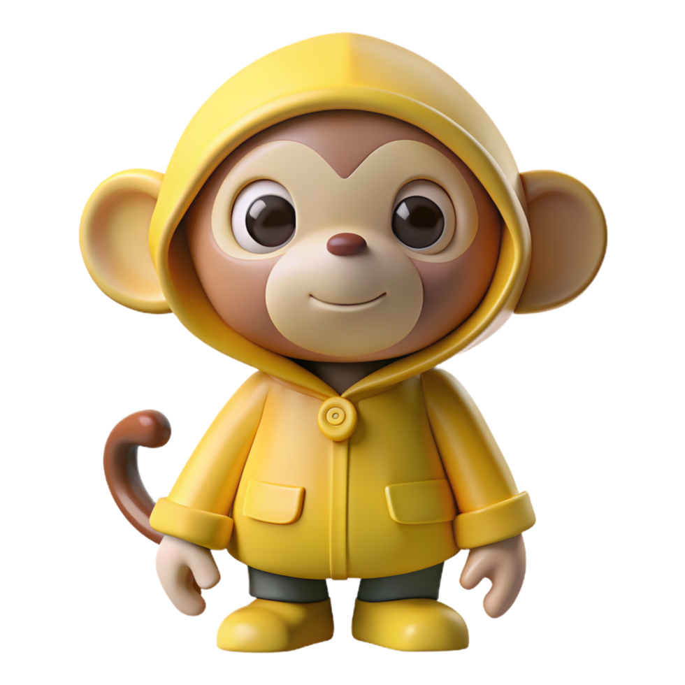 Cute Monkey wear Raincoat 3d Character png