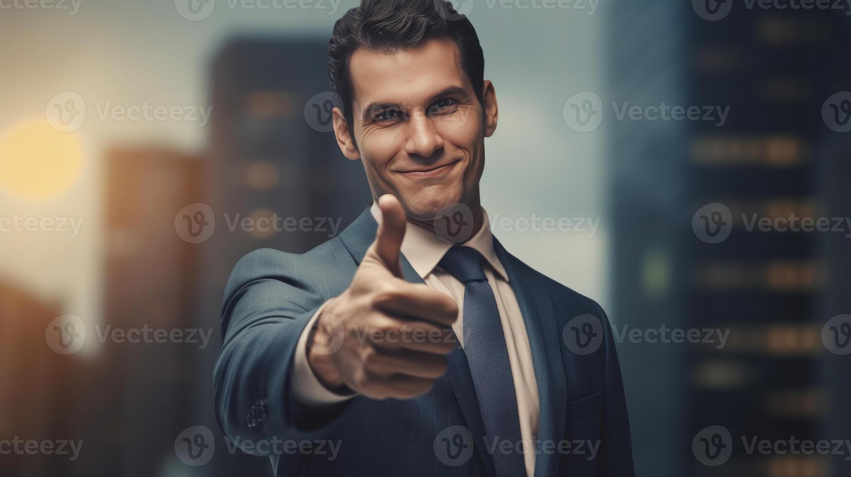 Successful businessman showing like with fingers. Neural network photo