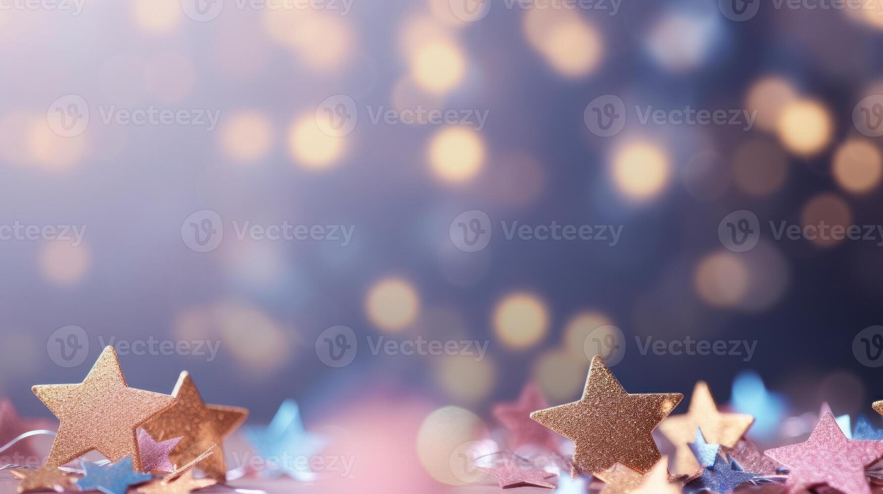 Festive Christmas background. Elegant abstract background with bokeh defocused lights and stars. Neural network photo