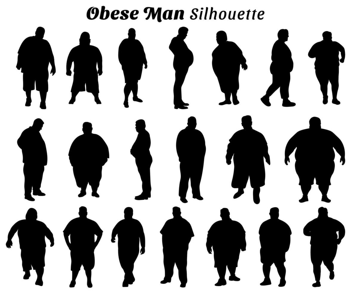 Set of obese man silhouettes illustration vector