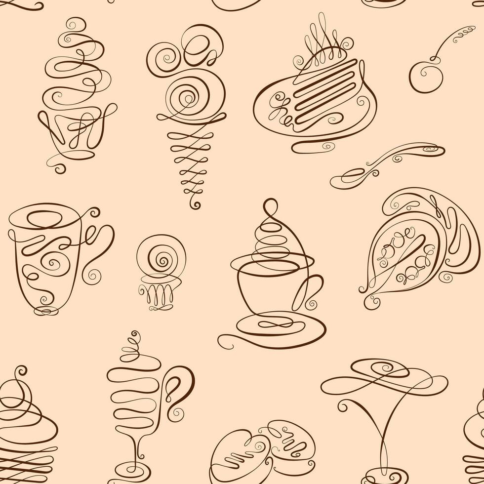 Seamless coffee doodles abstract pattern background vector