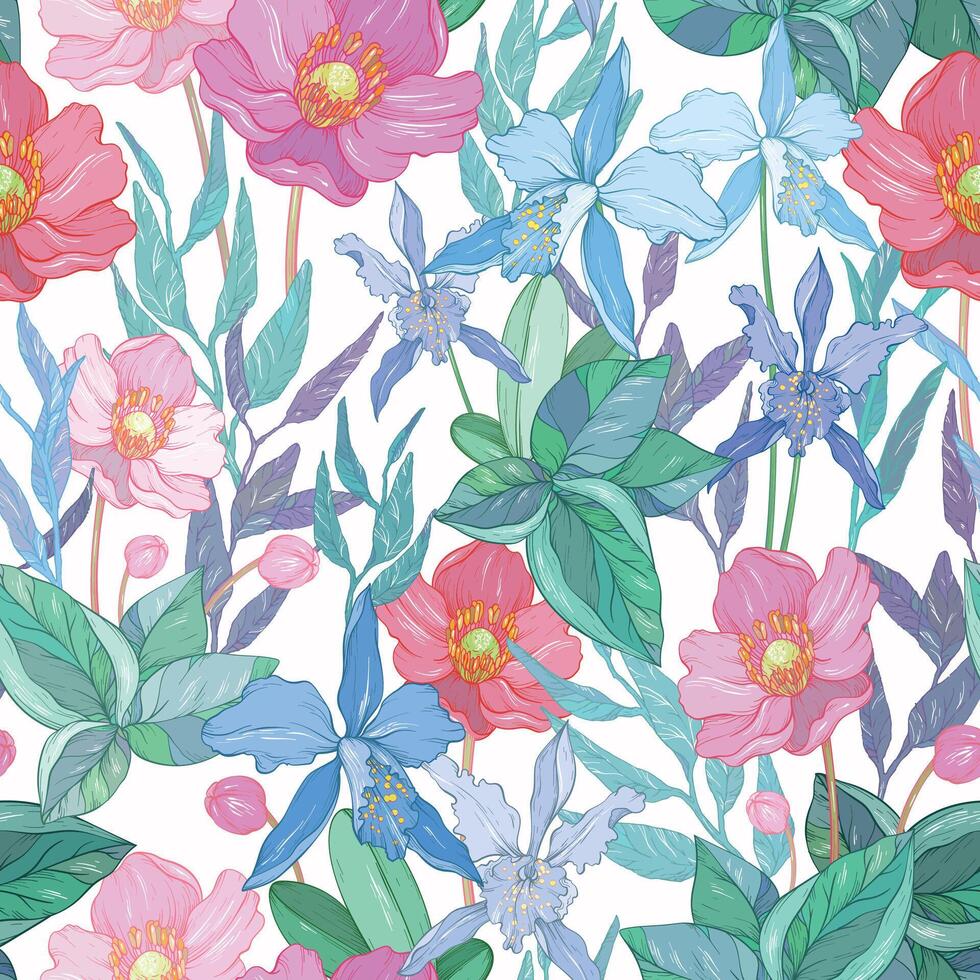 Seamless pattern with Jungle leaves and exotic plants vector