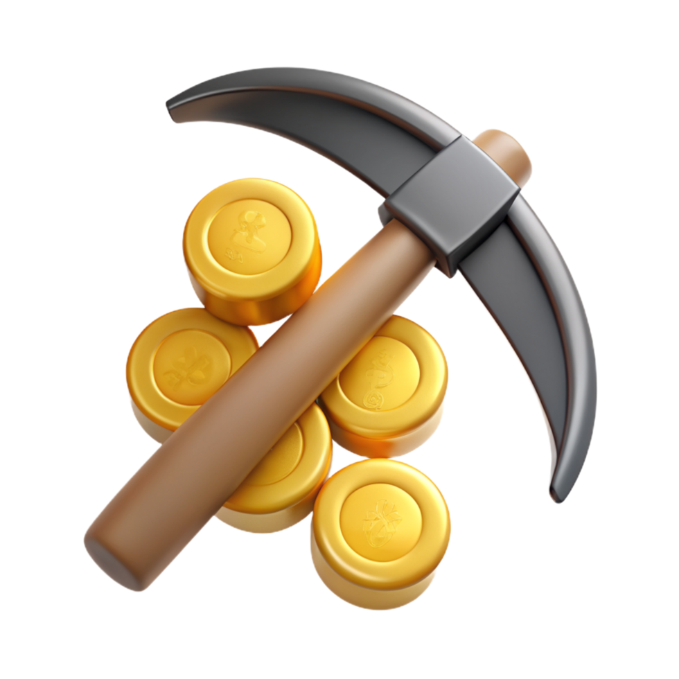 Pick Axe with Gold Coins 3d Object png