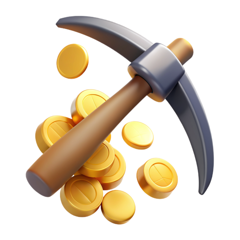 Pick Axe with Gold Coins 3d Illustration png