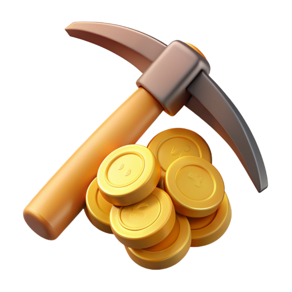 Pick Axe with Gold Coins 3d Render png