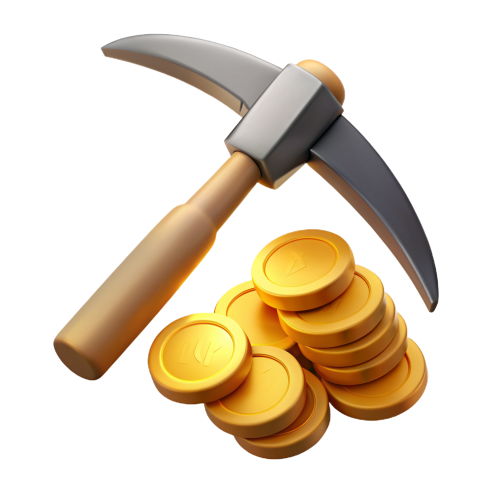 Pick Axe with Gold Coins 3d png