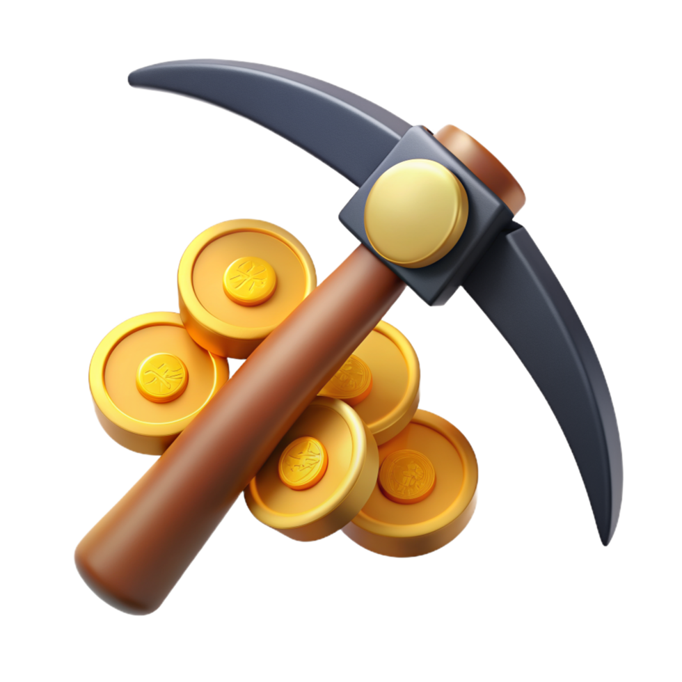 Pick Axe with Gold Coins 3d Image png