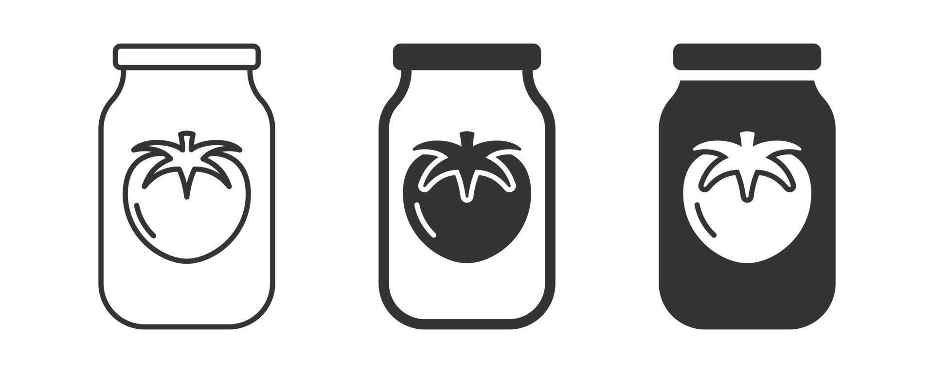 Simple tomato sauce jar icon in black and white. illustration ideal for food and packaging design concepts. vector