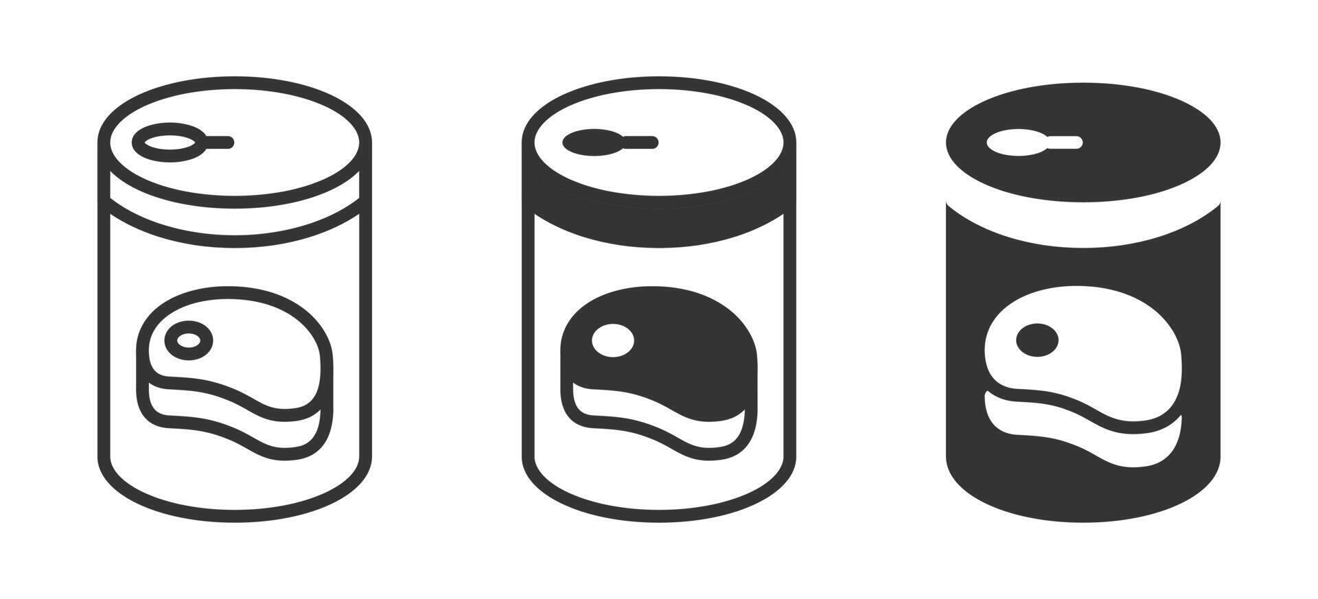 Set of icons depicting canned meat in various styles, perfect for food packaging and grocery-related designs. vector